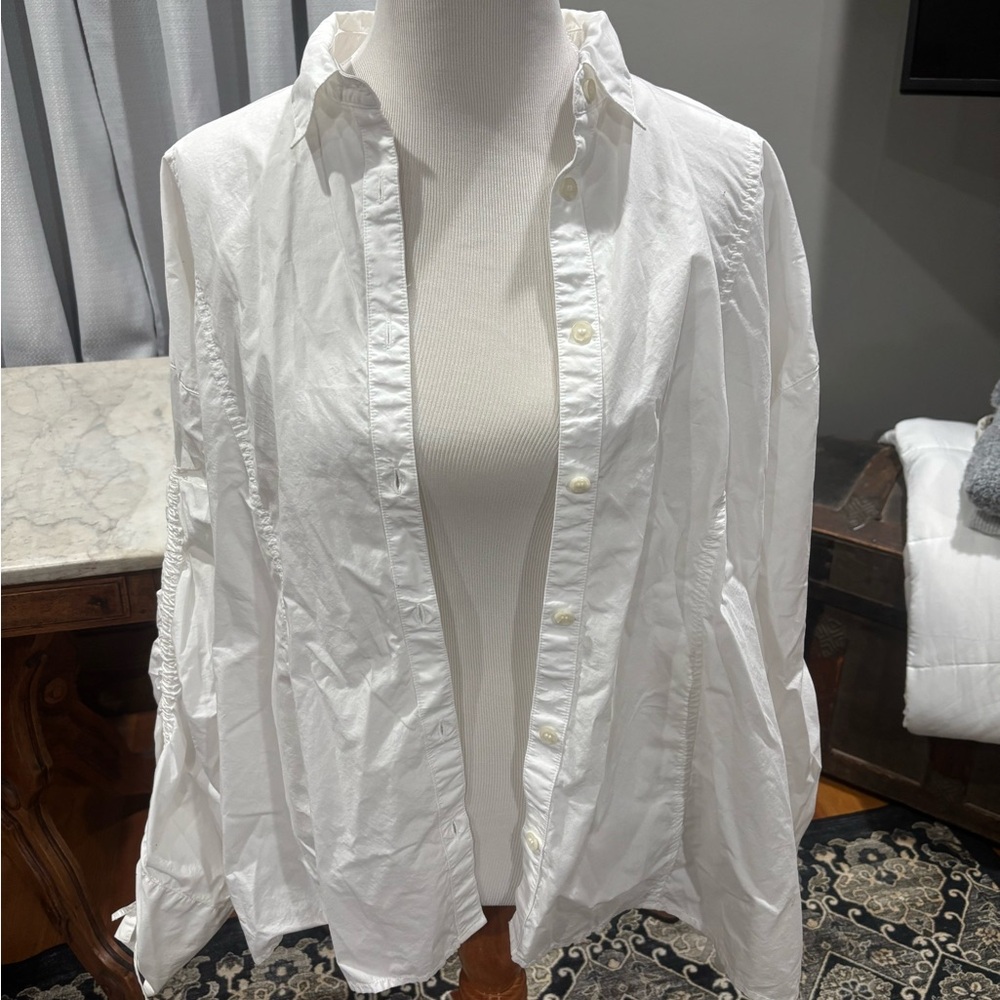 Free People Bell-sleeve Button-down Shirt Top Blouse White Sz L
